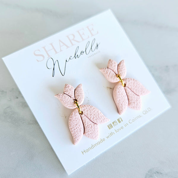 Tulip Duo Dangle Polymer Clay Earrings - Soft Peach