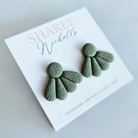 Spring Petals Statement Stud Polymer Clay Earrings - Lunar Green