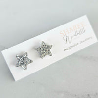 Silver Glitter Stars Acrylic Stud Earrings