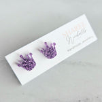 Purple Glitter Crowns Acrylic Stud Earrings