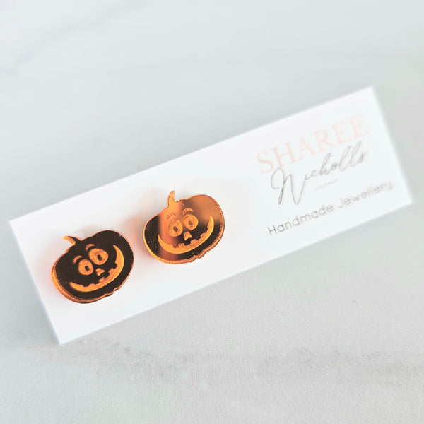 Halloween Pumpkin Mirror Acrylic Stud Earrings