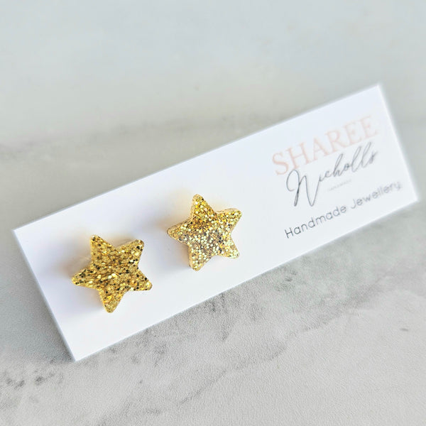 Gold Glitter Stars Acrylic Stud Earrings