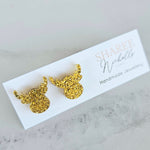 Gold Glitter Reindeer Acrylic Stud Earrings