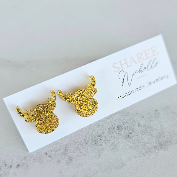 Gold Glitter Reindeer Acrylic Stud Earrings