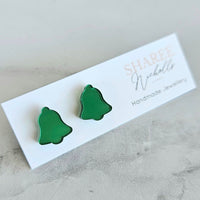Green Mirror Christmas Bells Acrylic Stud Earrings