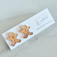 Rose Gold Mirror Gingerbread Men Acrylic Stud Earrings