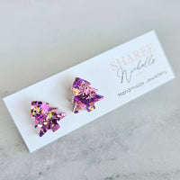 Purple & Pink Shard Glitter Christmas Tree Acrylic Stud Earrings