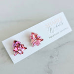 Red & Pink Shard Glitter Christmas Tree Acrylic Stud Earrings