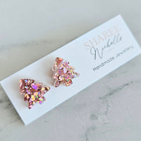 Pink Shard Glitter Christmas Tree Acrylic Stud Earrings