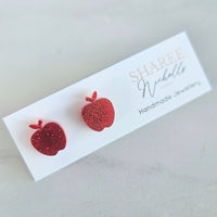 Red Glitter Apple Acrylic Stud Earrings