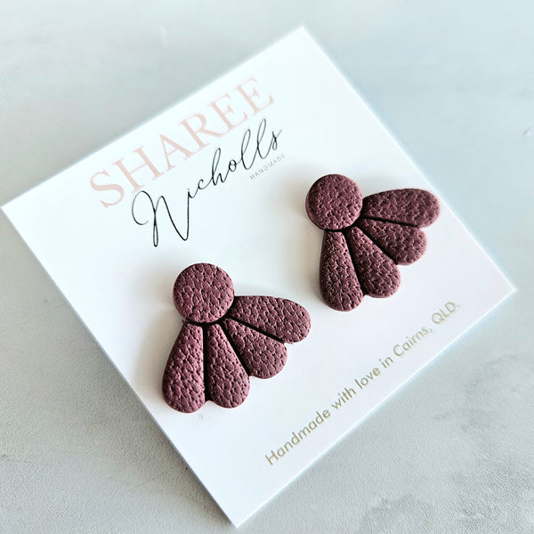 Spring Petals Statement Stud Polymer Clay Earrings - Cocoa Bean