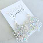 Silver Holographic Shard Glitter Snowflake Dangle Acrylic Earrings