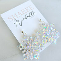 Silver Holographic Shard Glitter Snowflake Dangle Acrylic Earrings