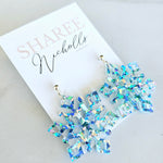 Blue Holographic Shard Glitter Snowflake Dangle Acrylic Earrings