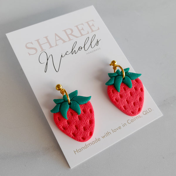 Strawberry Polymer Clay Dangle Earrings