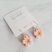 Sakura Polymer Clay Hoop Dangle Earrings