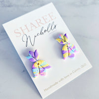 Tulip Duo Dangle Polymer Clay Earrings - Pastel Rainbow Swirl