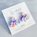 Spring Petals Statement Stud Polymer Clay Earrings - Pastel Rainbow Swirl