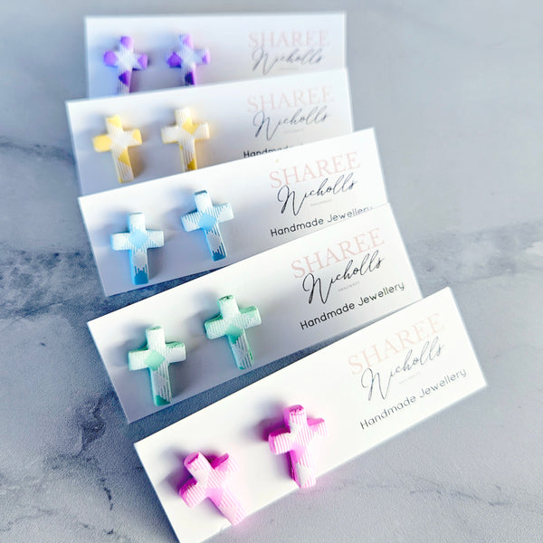 Easter Pastel Gingham Cross Polymer Clay Stud Earrings: Choose Colour