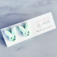 Easter Pastel Gingham Bunnies Polymer Clay Stud Earrings: Choose Colour
