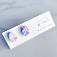 Easter Pastel Gingham Eggs Polymer Clay Stud Earrings: Choose Colour